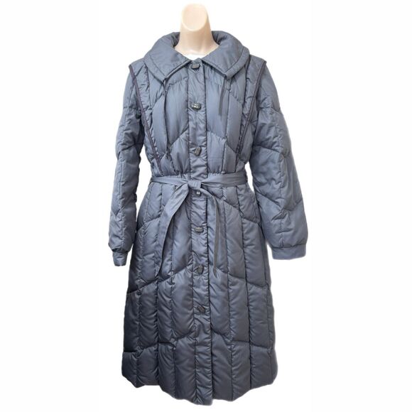 Sterling Stall Long Down Coat Jacket Canadian Puffer Quilted Belted Vintage